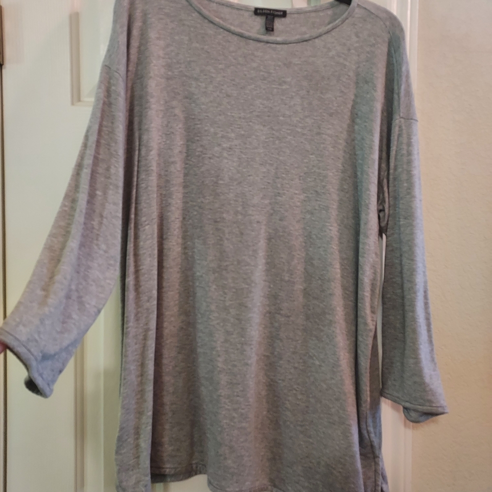 Eileen Fisher Gray 3/4 Sleeve Heather Tunic Sweatshirt, L